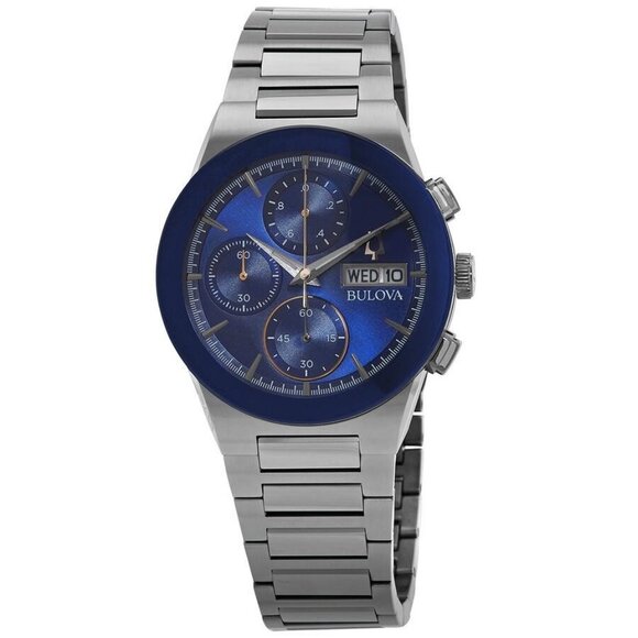 NWT Authentic Bulova Millennia Chronograph Quartz Blue Dial Men's Watch - Picture 1 of 3